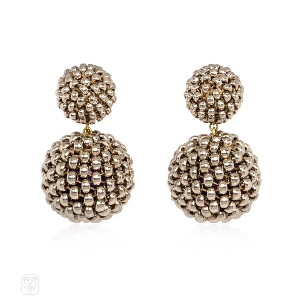 Geometric design ladies earrings-Palladium-plated bead earrings