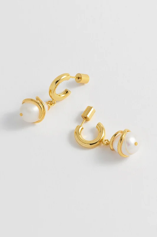 Unique ladies earrings for weddings-Pearl Wrap Drop Hoops