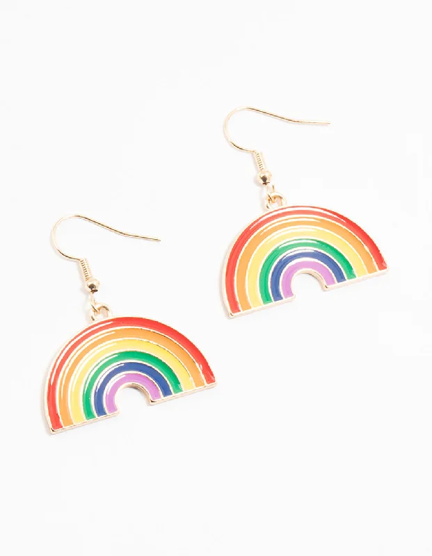 Stylish statement earrings for ladies-Gold Rainbow Acrylic Drop Earrings