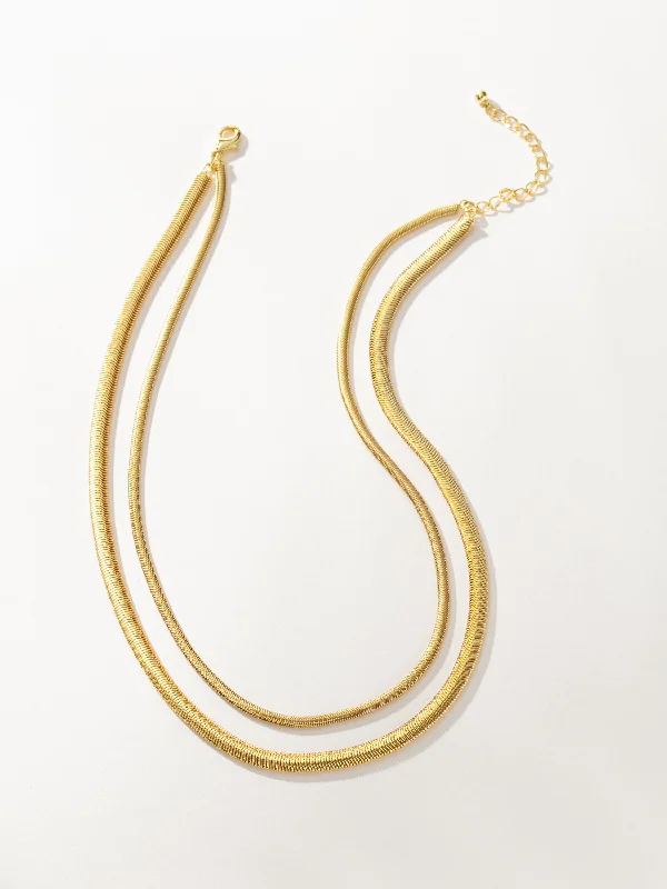 Luxurious ladies necklaces with sapphires-Layered Flat Snake Chain Necklace