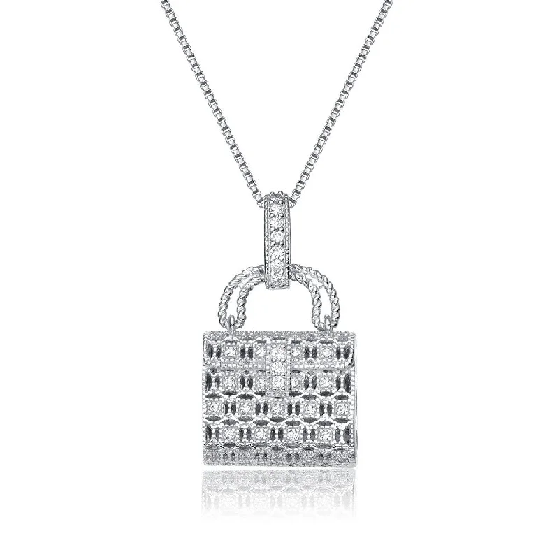 Luxury silver ladies necklaces-Cz Sterling silver Pocketbook Pendent