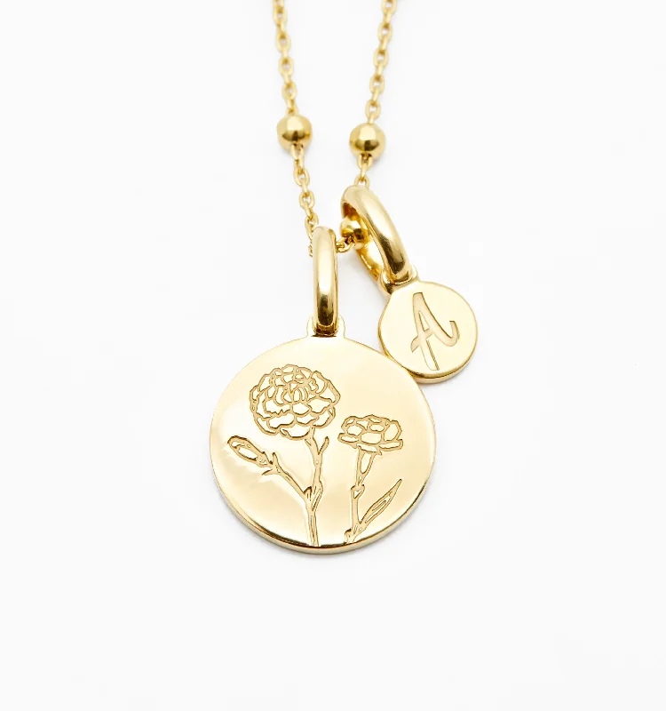 Gold-plated ladies necklaces-Carnation Initial Necklace - January Flower