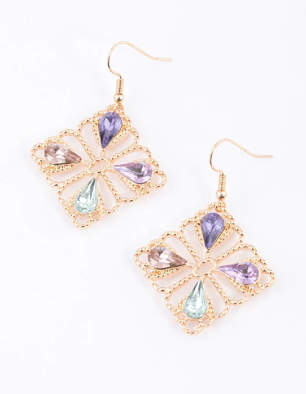 Luxury ladies earrings with emeralds-Pastel Teardrop Ornate Drop Earrings