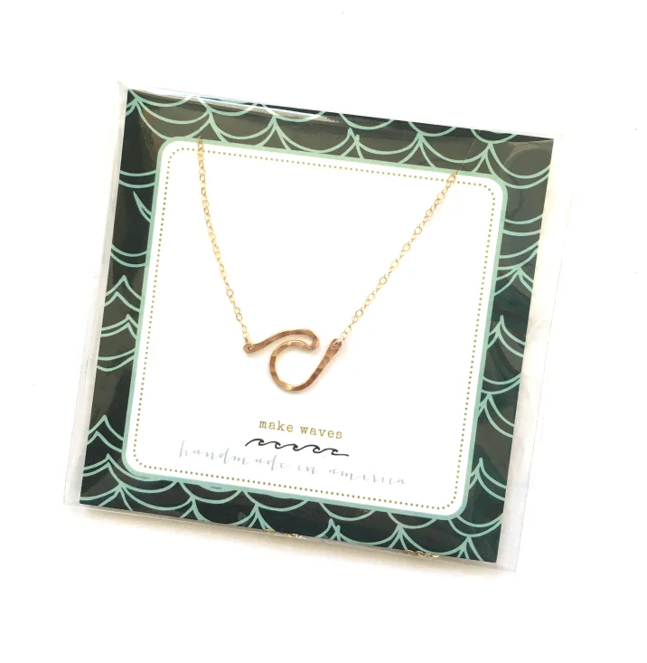 Custom gold ladies necklaces with initials-necklace . MINI hand-formed sea wave