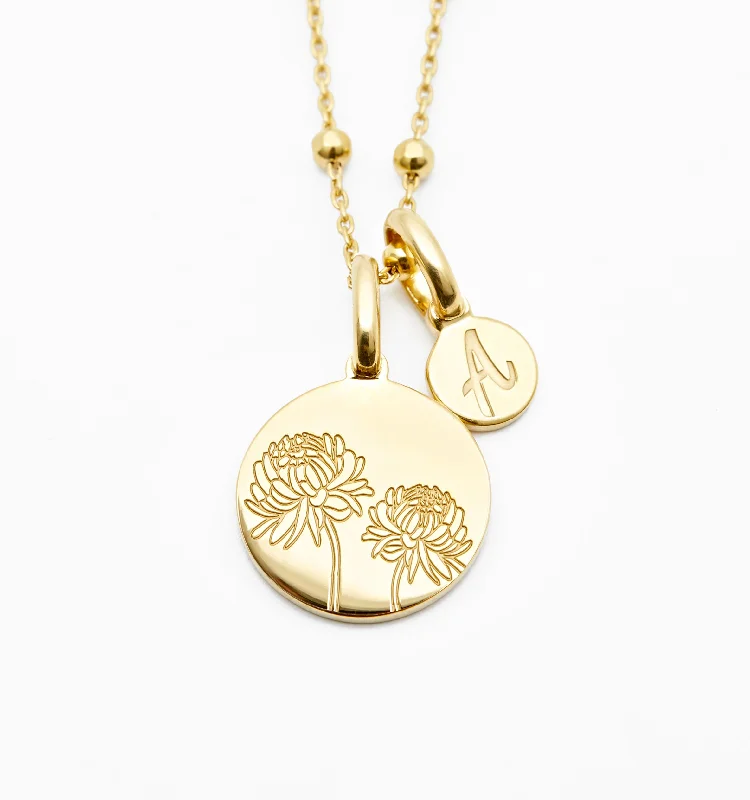 Affordable fashion ladies necklaces-Chrysanthemum Necklace With Initial - November Flower