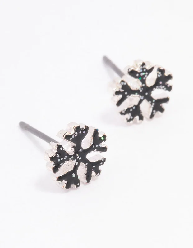 Vintage-inspired diamond ladies earrings-Silver Glitter Snowflake Diamante Stud Earrings