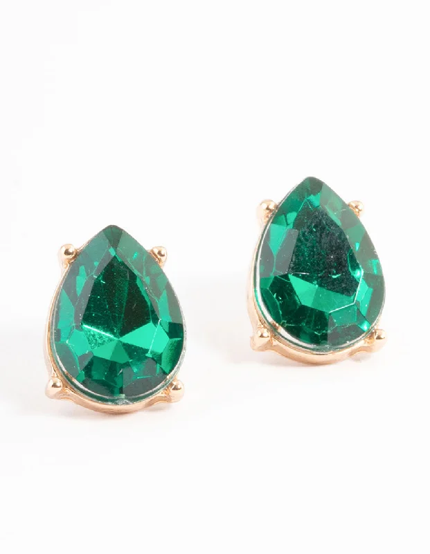 Beautiful vintage ladies earrings-Green Pear Stud Earrings