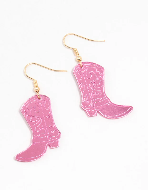 Luxury diamond earrings for women-Pink Acrylic Cowboy Drop Earrings