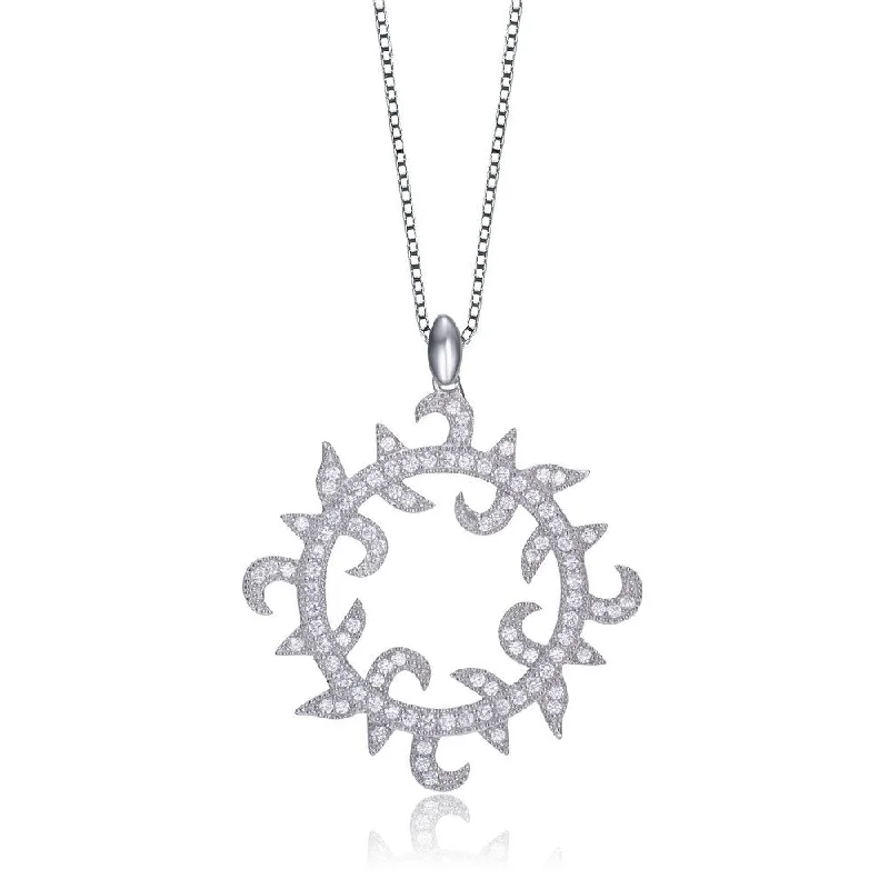 Layered ladies necklaces for layering-Cz .925 Sterling Silver Clear Cubic Zirconia Sun-themed Necklace