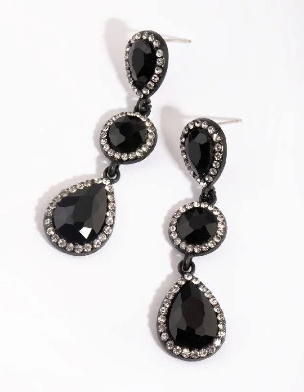 Unique design ladies earrings-Matte Black Teardrop Diamante Earrings