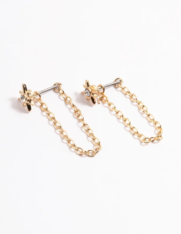 Fashionable dangle earrings-Gold Chain Front & Back Stud Earrings