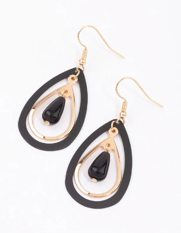 Long drop earrings for fashion-Gold Double Open Pearl Beaded Drop Earrings