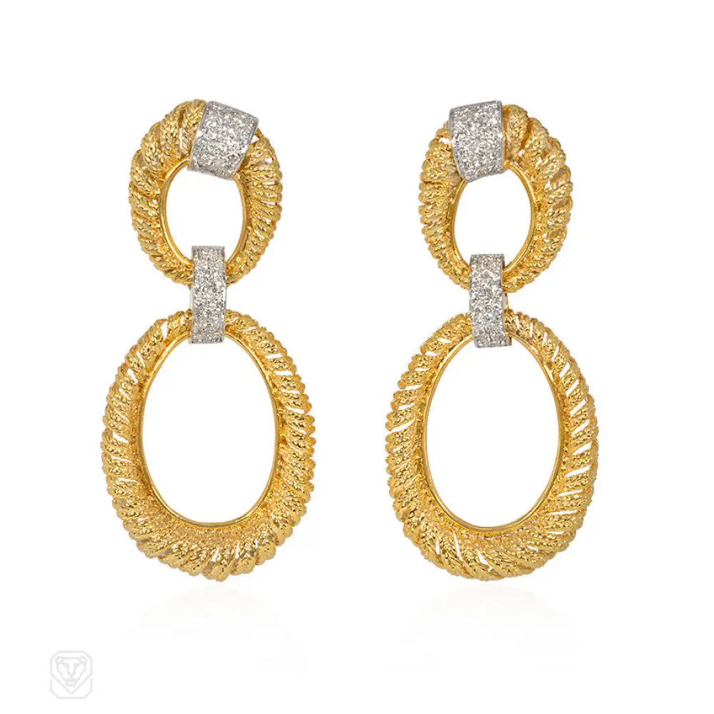 Fashionable dangle earrings-Boucheron gold and diamond doorknocker earrings