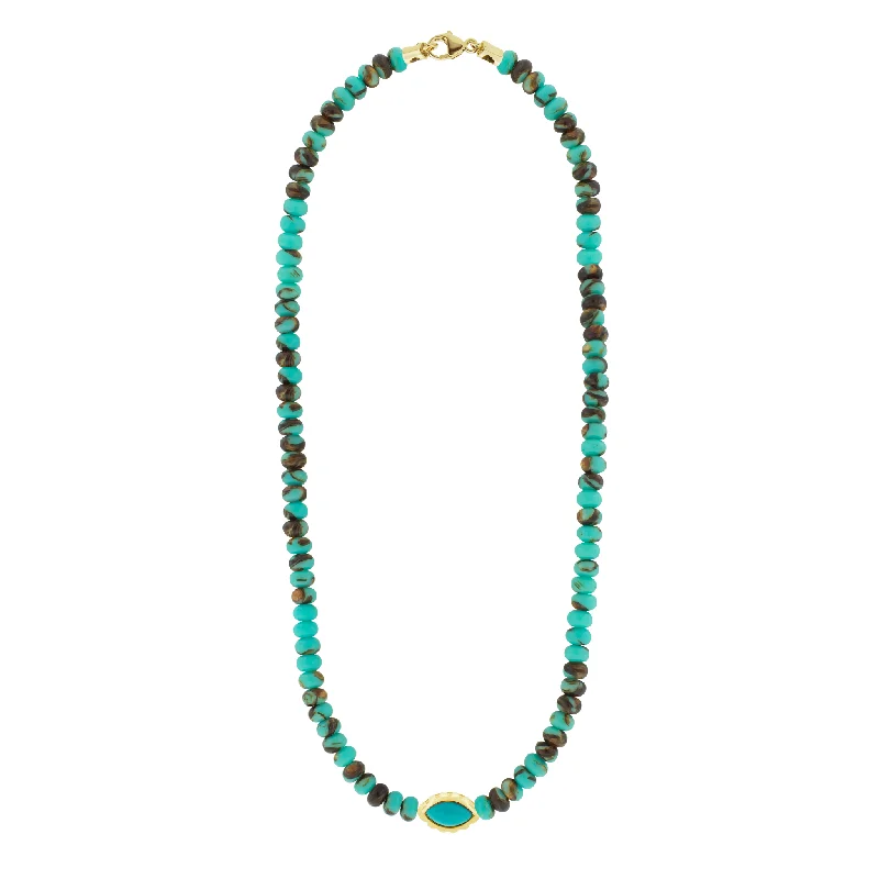 Beautiful diamond ladies necklaces-Turquoise Eye of the Idol on Jasper Beaded Necklace