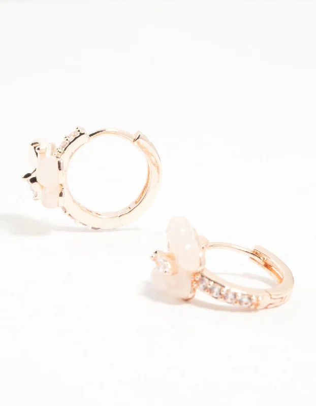 Large pearl ladies earrings-Rose Gold Plated Butterfly Pave Hoop Earrings