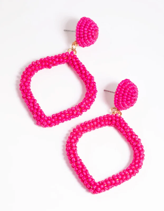 Long drop earrings for fashion-Pink Beaded Drop Earrings