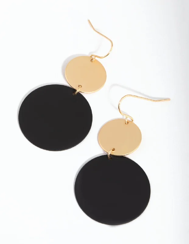 Handcrafted ladies earrings with gemstones-Matte Coated Disc Drop Earrings