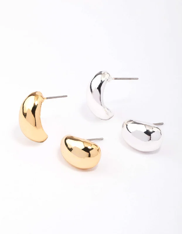 Modern crystal ladies earrings-Gold & Silver Plated Bubble Stud Earring Pack