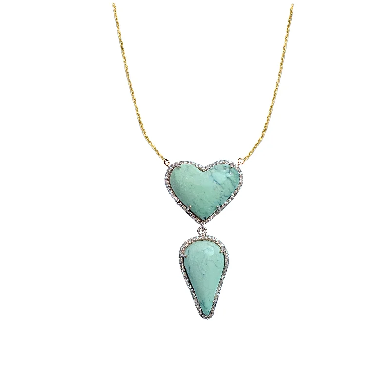 Bold gemstone ladies necklaces-Variscite Heart Drop Necklace