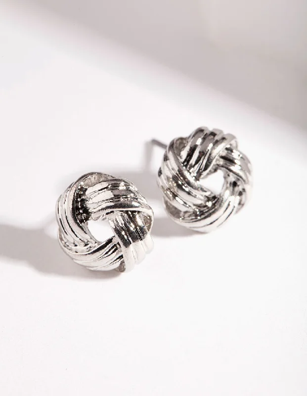 Small hoop earrings for ladies-Silver Textured Knot Stud Earrings