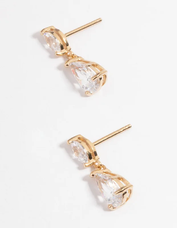 Personalized earrings with initials-Gold Plated Sterling Silver Cubic Zirconia Marquise Drop Earrings