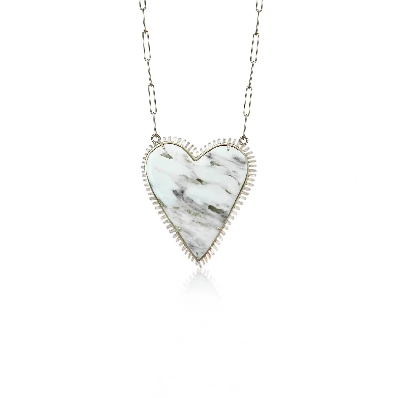 Layered ladies necklaces for layering-14k Large White Buffalo Heart Baguette Necklace