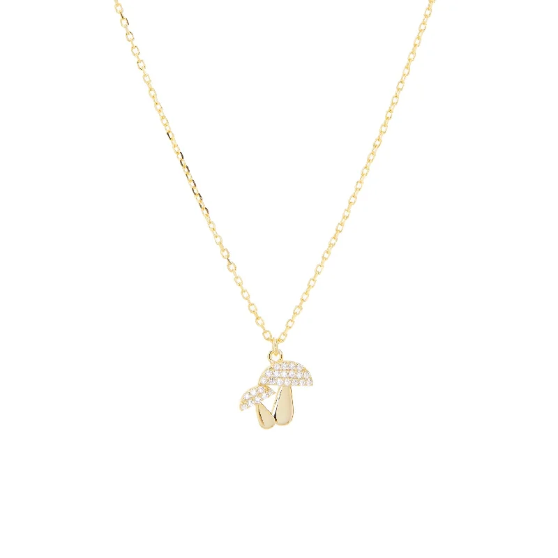 Statement ladies necklaces for events-gold plated cz mushroom pendant necklace