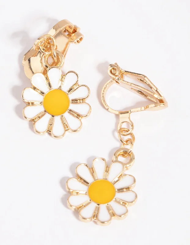 Luxury diamond earrings for women-White Daisy Clip-On Earrings