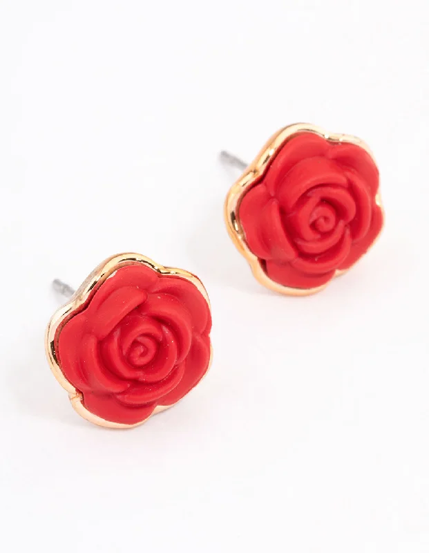 Classic round ladies earrings-Gold Coated Rose Stud Earrings