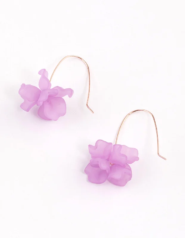 Colorful drop ladies earrings-Rose Gold Mini Frosted Flower Drop Earrings