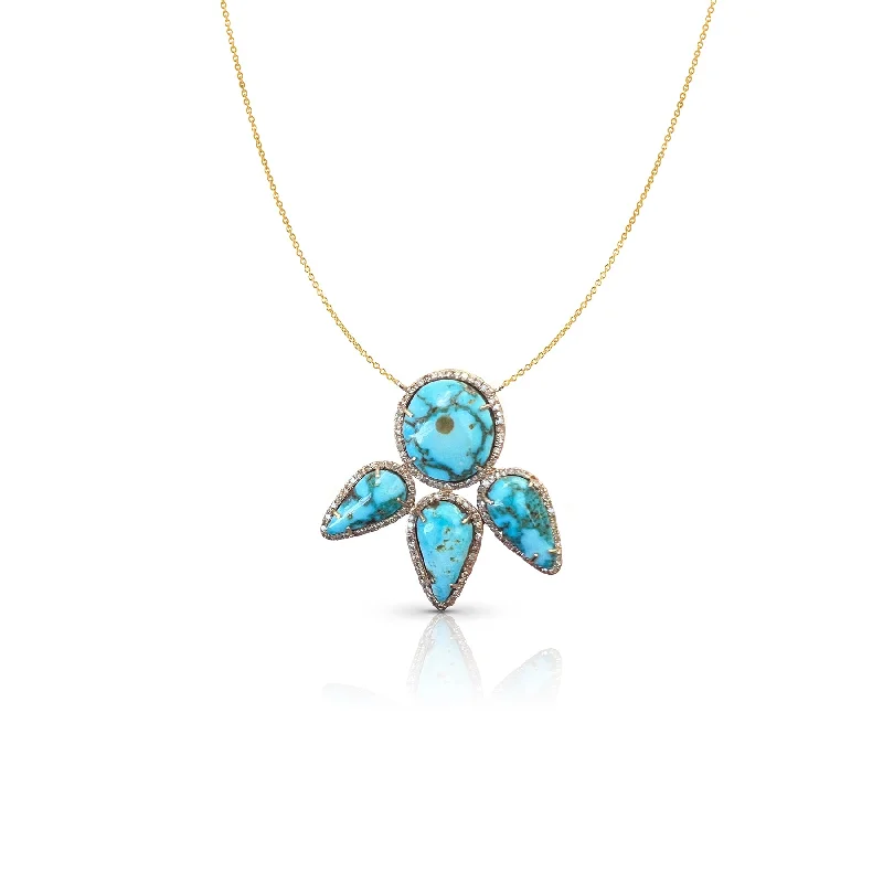 Luxury silver ladies necklaces-14k Turquoise Free Form Necklace