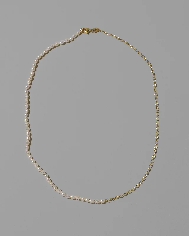 Custom ladies necklaces for weddings-Half Oval Chain & White Seed Pearl Necklace