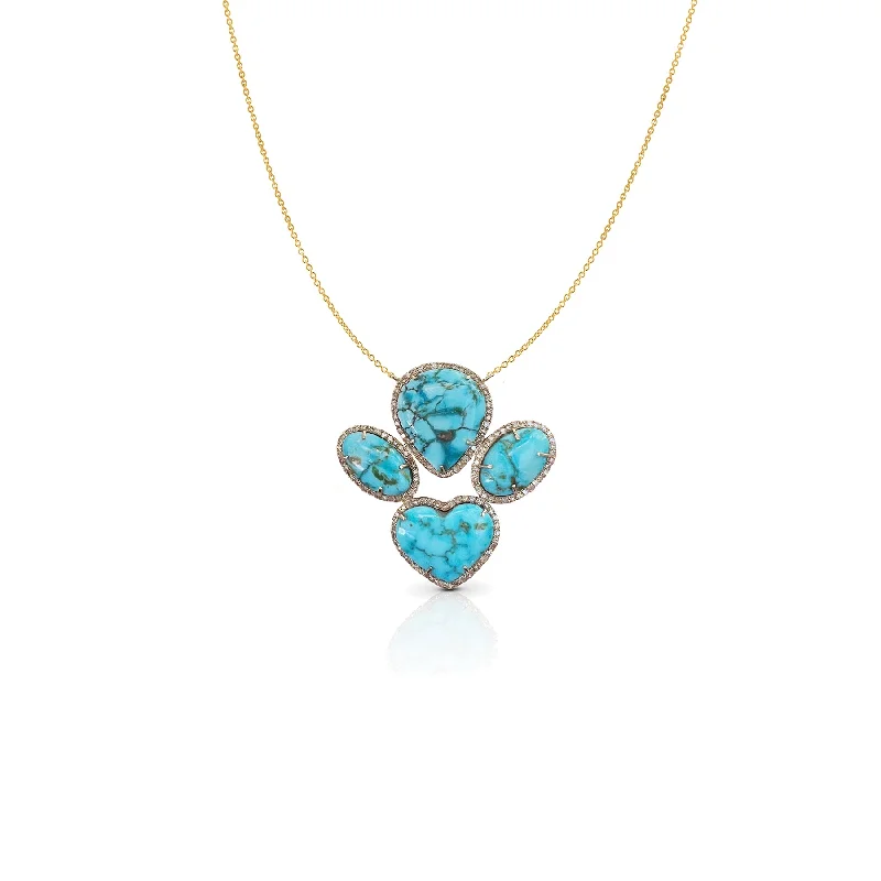 Diamond encrusted ladies necklaces-14k Small Turquoise Free Form and Heart Necklace