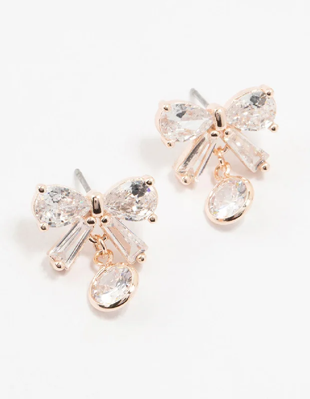 Bridal ladies earrings with diamonds-Rose Gold Plated Cubic Zirconia & Round Drop Earrings