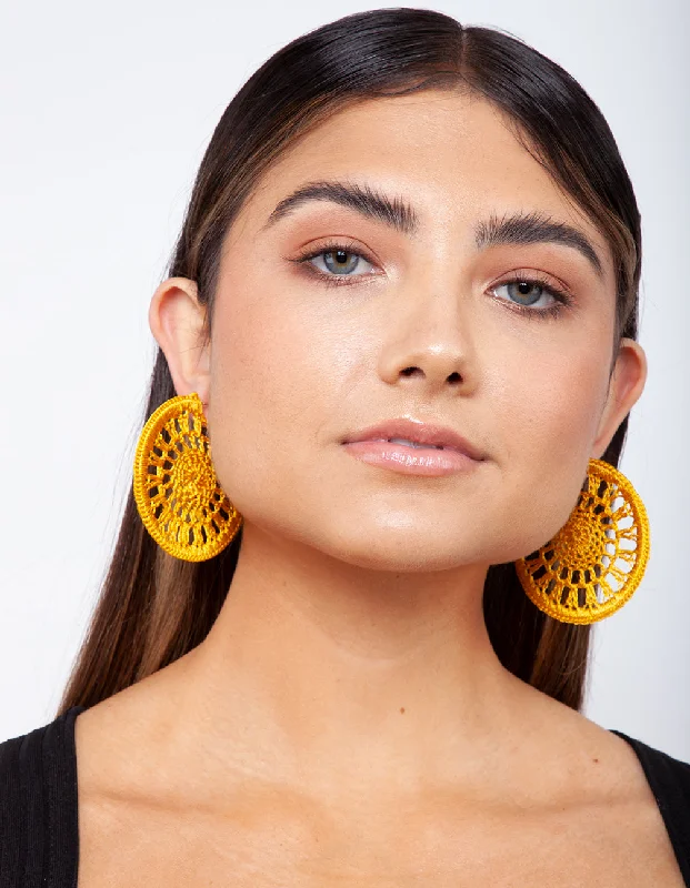 Unique design gold earrings for women-Yellow Crochet Hoop Earrings