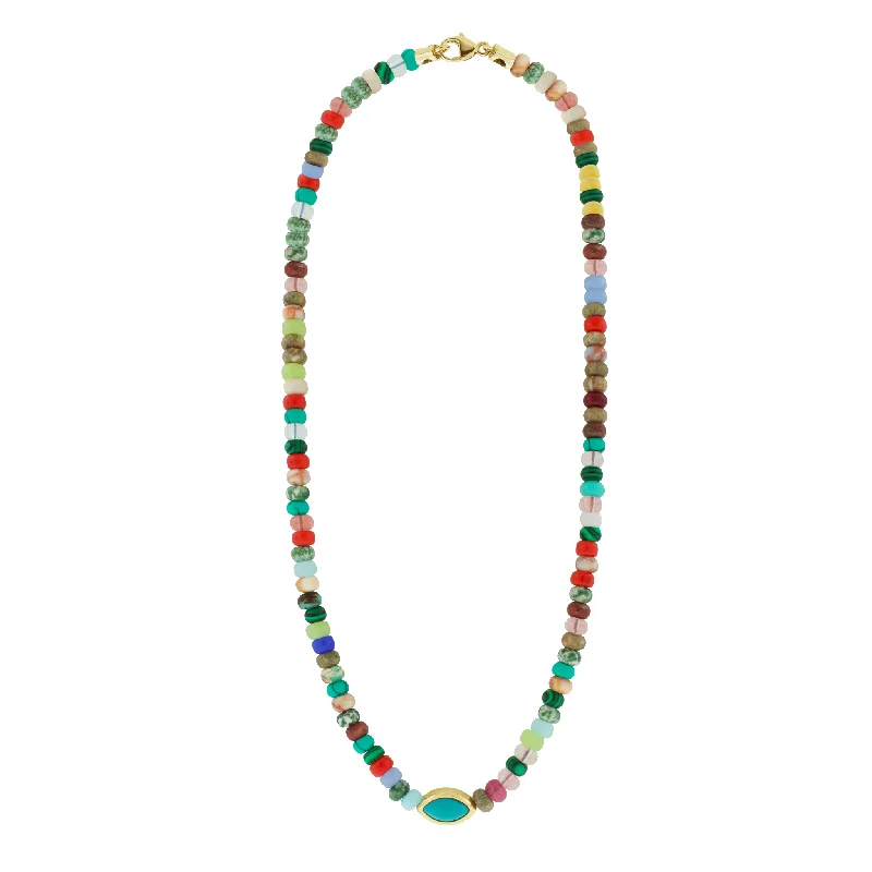 Elegant ladies necklaces for evening wear-Turquoise Eye of the Idol on Multi Gemstone Beaded Necklace