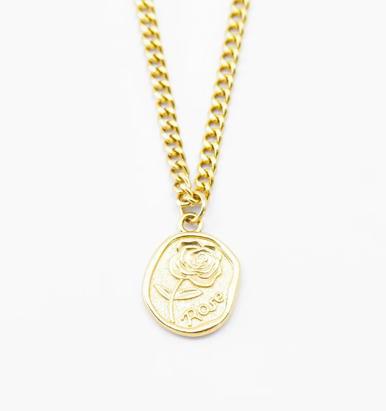 Classic diamond ladies necklaces-Rose Coin Necklace