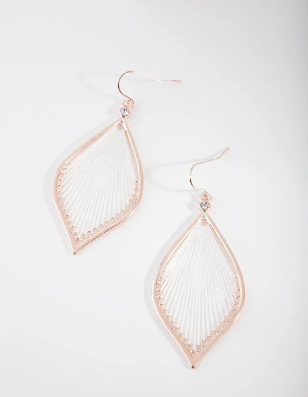 Classic pearl ladies earrings-Rose Gold White String Earrings