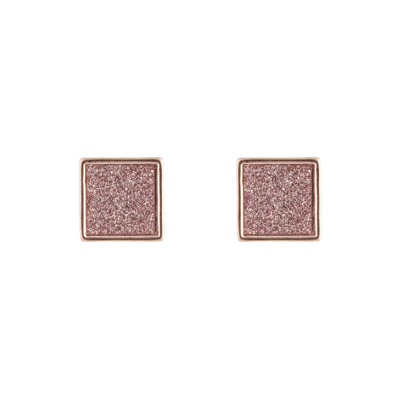 Bridal ladies earrings with diamonds-Rose Gold Glitter Inlay Square Earrings