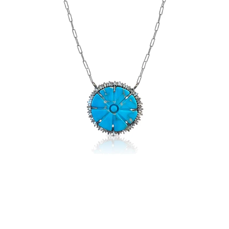 Beautiful gemstone ladies necklaces-Turquoise Flower Baguette Necklace