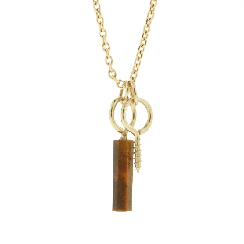 Custom gold ladies necklaces with initials-Double Hook Eye Screw Tiger's Eye Pendant Necklace