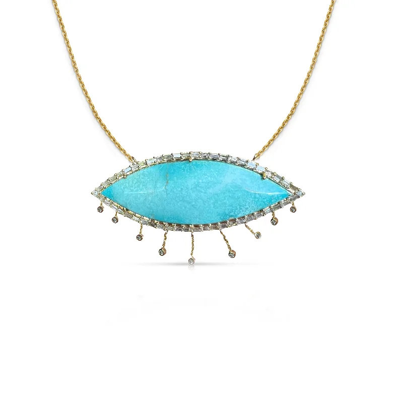 Modern ladies necklaces with diamonds-14k Turquoise Diamond Dangle Necklace