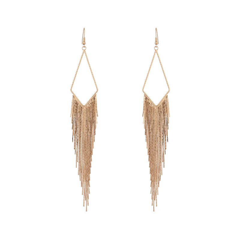 Designer ladies earrings for special occasions-Gold Shiny Fringe Chain Earrings