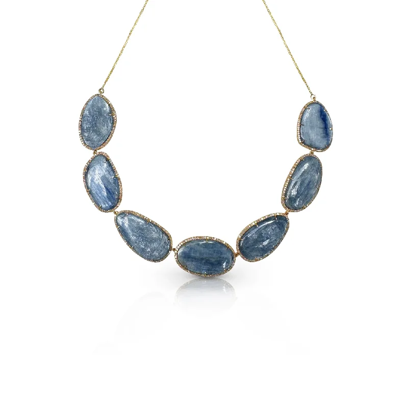 Large stone ladies necklaces-14k Gold and Diamond Kyanite Necklace