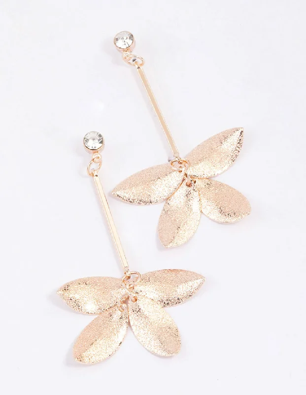 Crystal ladies earrings for parties-Gold Sandblast Leaf Drop Earrings