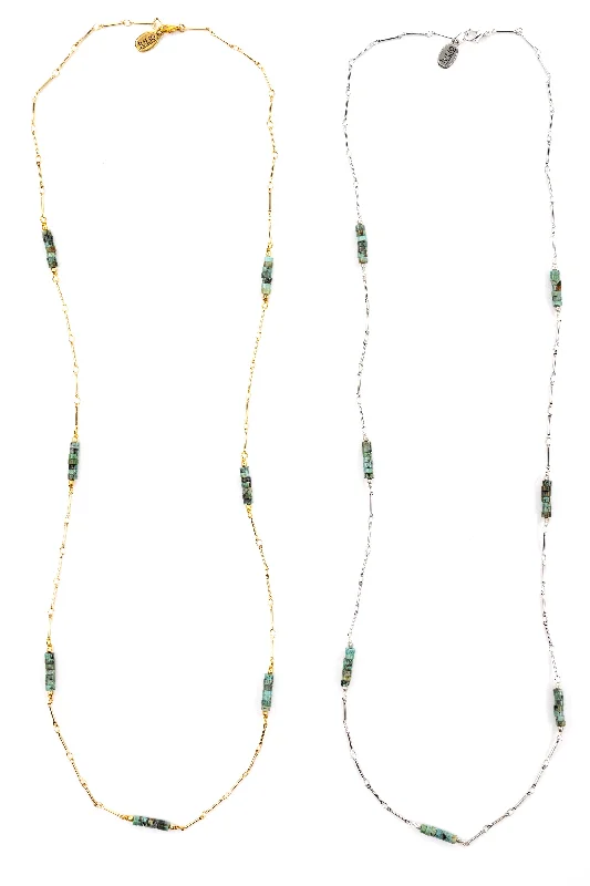 Wedding necklaces for ladies-Boxcar Gemstone and Bar Chain Long Necklace