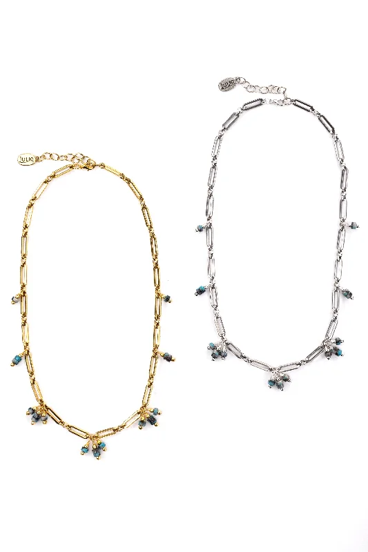 Sparkling ladies necklaces with diamonds-Tomasita Gemstone and Paperclip Chain Necklace