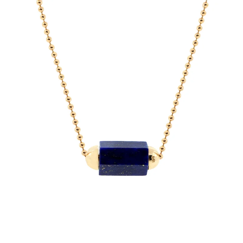 Modern design ladies necklaces for gifts-Lapis Hexagon Gemstone Bead On A Gold Ball Chain Necklace