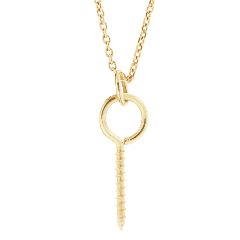 Elegant ladies necklaces for bridesmaids-Large Gold Hook Eye Screw Pendant Necklace