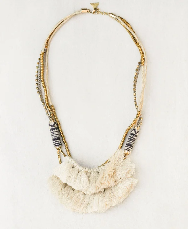 Precious stone ladies necklaces-Hmong Tassel Statement Necklace